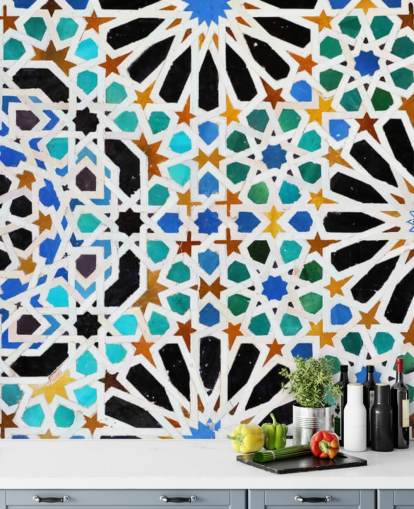 Colorful Vintage Swirl Tiles Wallpaper