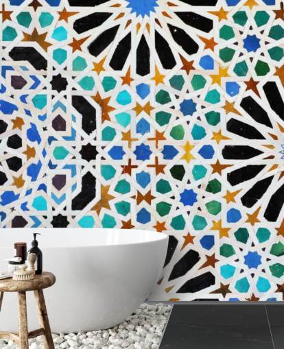 Colorful Vintage Swirl Tiles Wallpaper