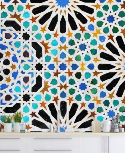 Colorful Vintage Swirl Tiles Wallpaper