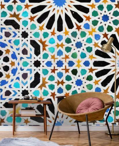 Colorful Vintage Swirl Tiles Wallpaper