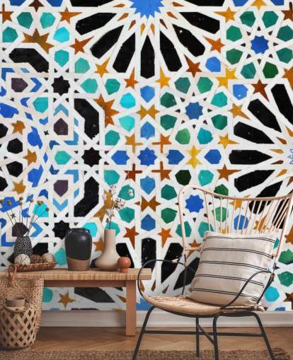 Colorful Vintage Swirl Tiles Wallpaper