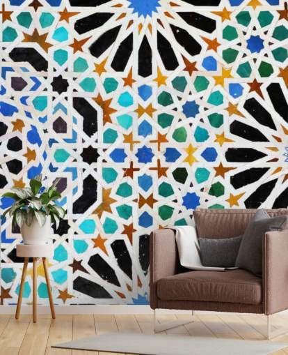 Colorful Vintage Swirl Tiles Wallpaper