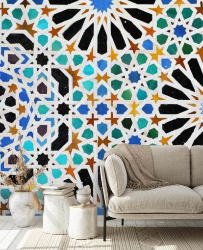 Colorful Vintage Swirl Tiles Wallpaper