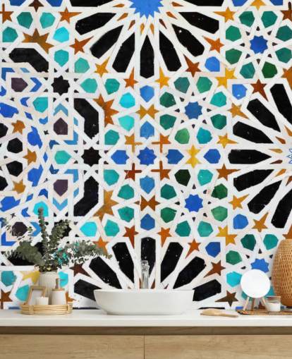 Colorful Vintage Swirl Tiles Wallpaper