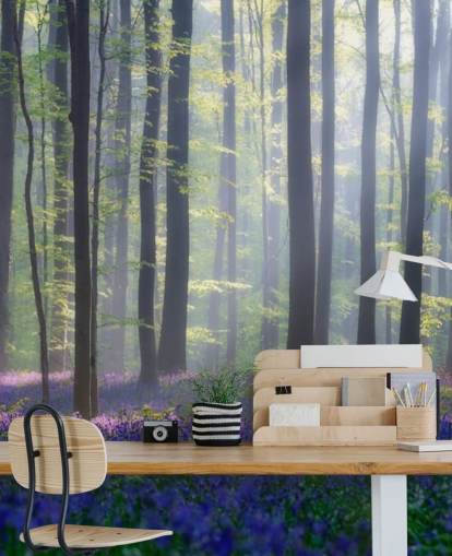 misty bluebell forest wallpaper