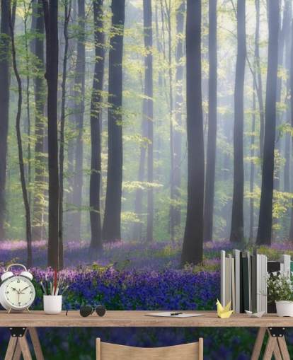 misty bluebell forest wallpaper