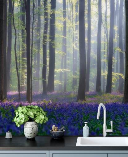 neblige Bluebell Wald Tapete