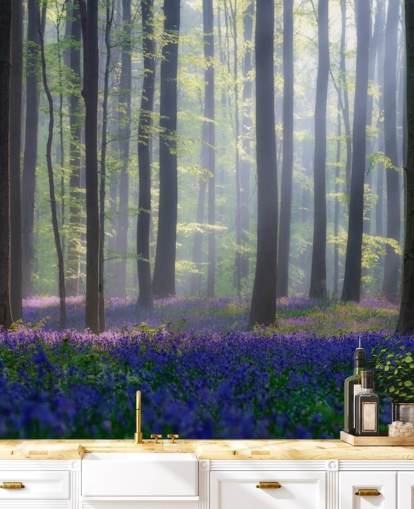 misty bluebell forest wallpaper