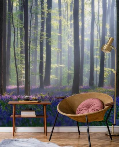 misty bluebell forest behang