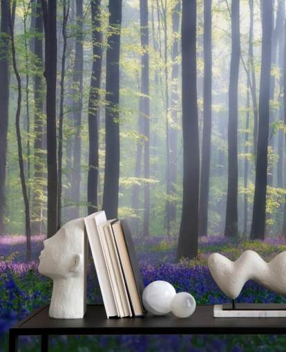 misty bluebell forest wallpaper