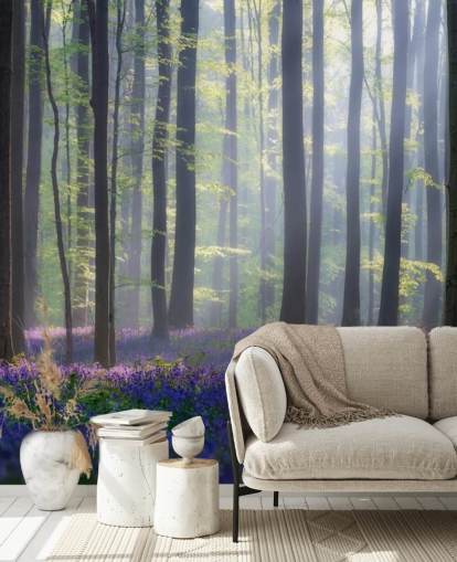misty bluebell forest wallpaper