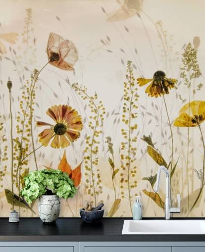 mural de pared con flores en crecimiento
