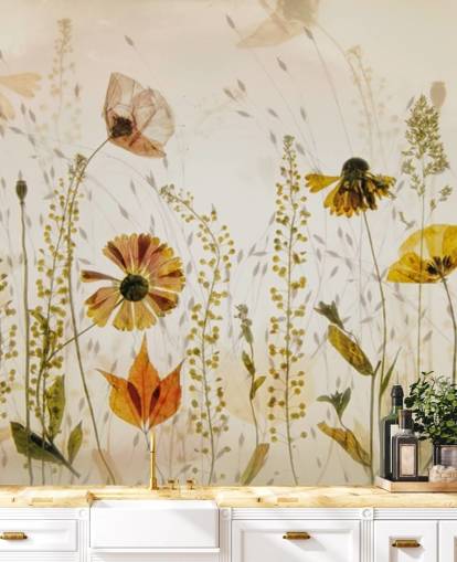 mural de pared con flores en crecimiento