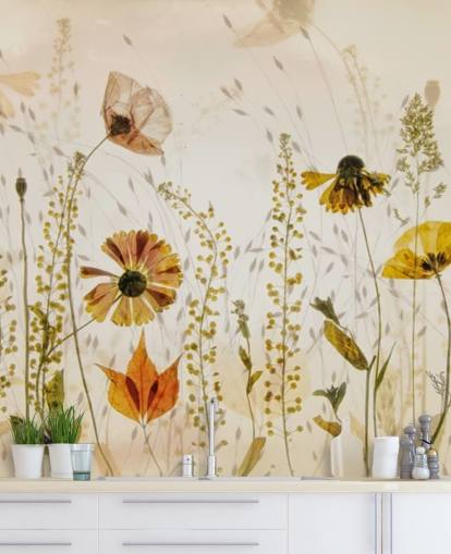 muurschildering groeiende bloemen