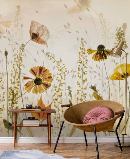 mural de pared con flores en crecimiento