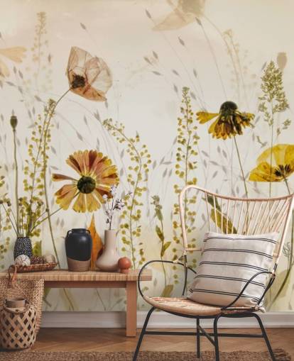 muurschildering groeiende bloemen