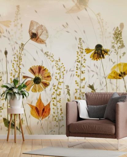 muurschildering groeiende bloemen