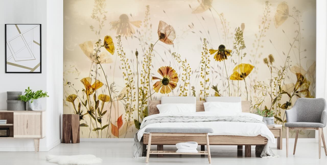 mural de pared con flores en crecimiento