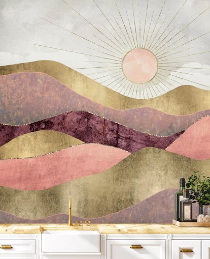 rosa lilla og gulleffekt soloppgangstapetmaleri kalt Blush Sun av SpaceFrog Designs for soverom rosa lilla og gulleffekt soloppgangstapetmaleri kalt Blush Sun av SpaceFrog Designs for soverom