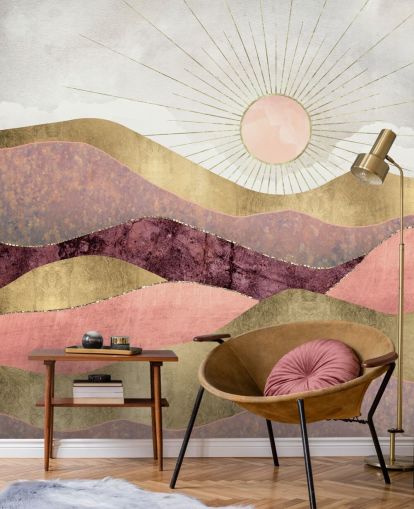pink purple and gold effect sunrise wallpaper mural called Blush Sun by SpaceFrog Designs for bedrooms pink purple and gold effect sunrise wallpaper mural called Blush Sun by SpaceFrog Designs for bedrooms