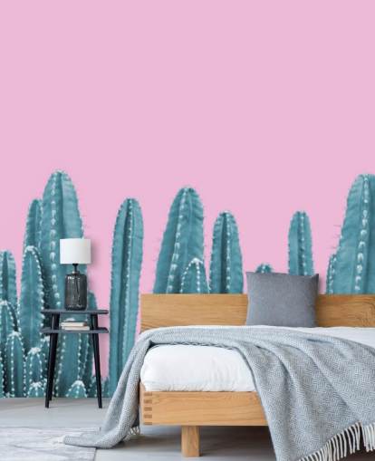 carta da parati cactus rosa e verde acqua