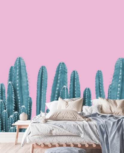 pink and teal cactus wallpaper