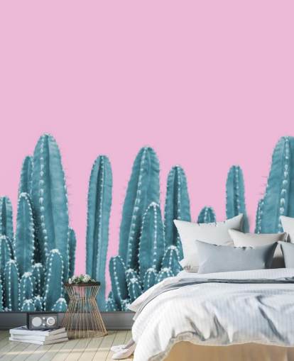 Kaktus-Tapete in Rosa und Blaugrün