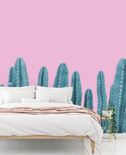papier peint cactus rose et bleu sarcelle