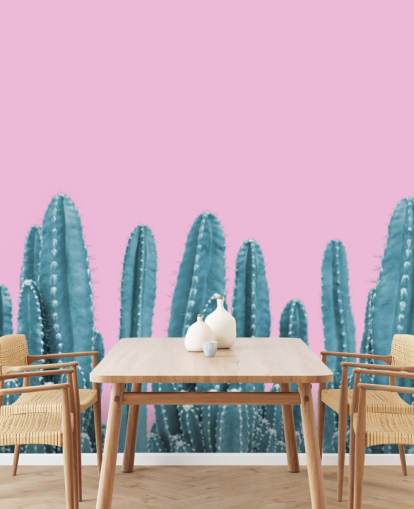 roze en groenblauw cactus behang roze en groenblauw cactus behang