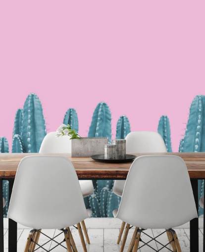 papel de parede de cacto rosa e azul-petróleo papel de parede de cacto rosa e azul-petróleo