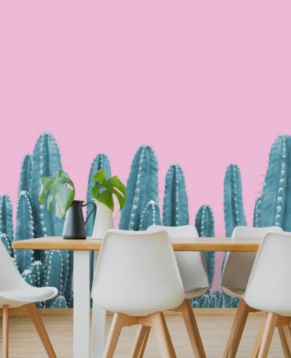 papier peint cactus rose et bleu sarcelle