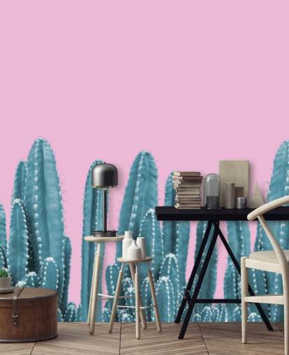 papier peint cactus rose et bleu sarcelle