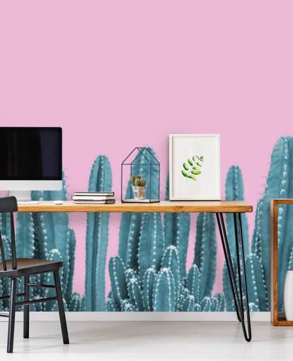 papel pintado cactus rosa y verde azulado papel pintado cactus rosa y verde azulado