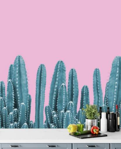 roze en groenblauw cactus behang roze en groenblauw cactus behang