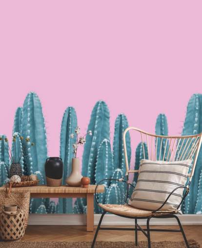 Kaktus-Tapete in Rosa und Blaugrün