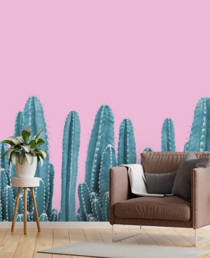 carta da parati cactus rosa e verde acqua