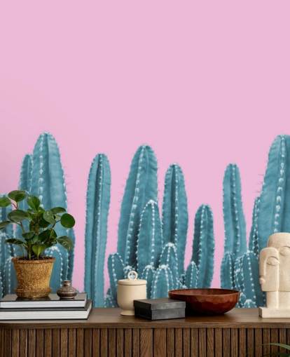 papel de parede de cacto rosa e azul-petróleo papel de parede de cacto rosa e azul-petróleo