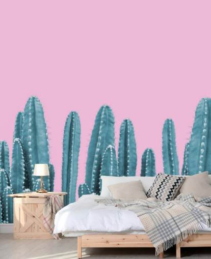 papel pintado cactus rosa y verde azulado papel pintado cactus rosa y verde azulado
