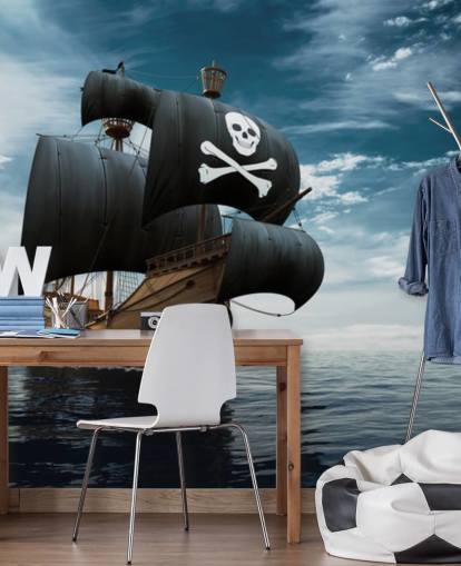 piratenschip kinderen in zee behang