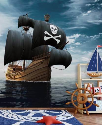 kids pirate ship in sea wallpaper