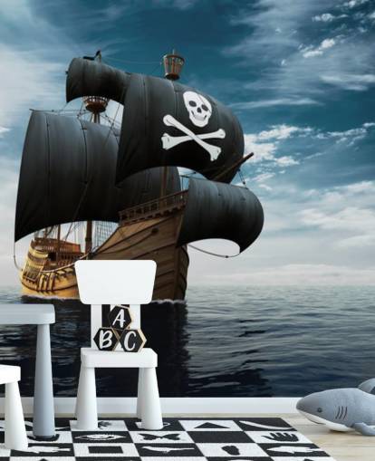 kids pirate ship in sea wallpaper