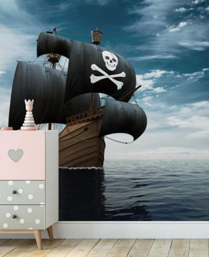 kids pirate ship in sea wallpaper