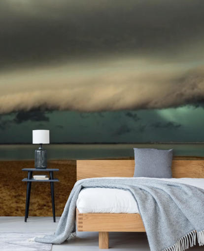 cloudy sky over panoramic view of a beach wallpaper