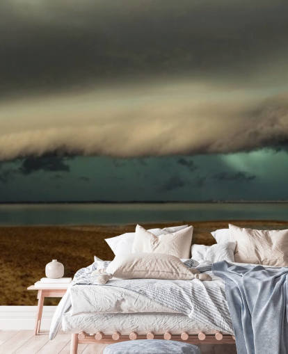 cloudy sky over panoramic view of a beach wallpaper