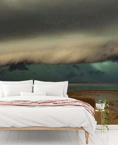 skyet himmel over panoramautsikt over en strand tapet