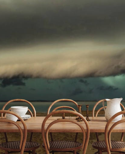 overskyet himmel over panoramaudsigt over en strand tapet