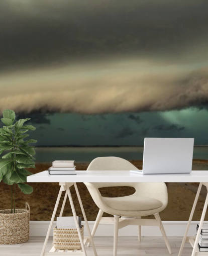 molnig himmel över panoramautsikt över en strand tapeter