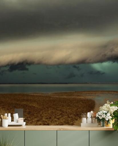 cloudy sky over panoramic view of a beach wallpaper