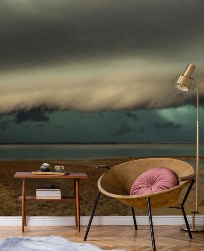 cloudy sky over panoramic view of a beach wallpaper