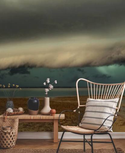 cloudy sky over panoramic view of a beach wallpaper